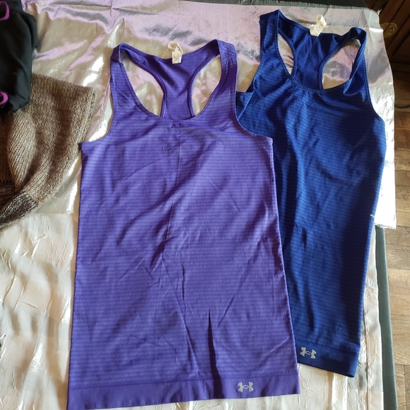 2 UNDER ARMOR RACERBACK HEAT GEAR TANK TOPS ONE PURPLE ONE BLUE - Picture 1 of 7